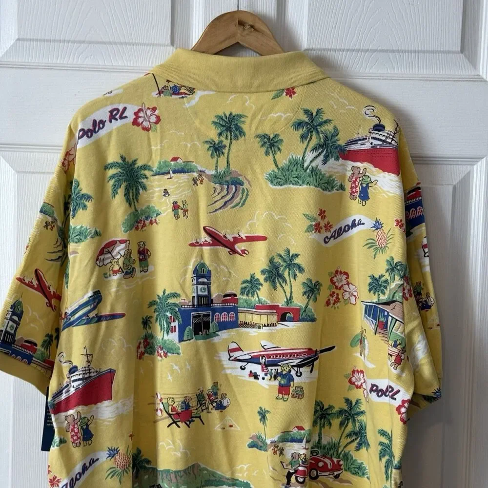 Polo Ralph Lauren Aloha Hawaiian Print Polo Shirt Yellow 3XB NWT Big Tall